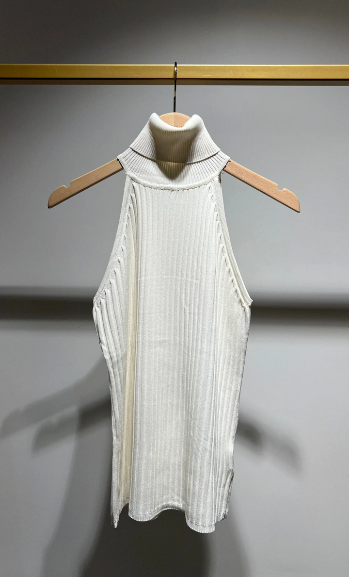 Top col roulé maille côtelée