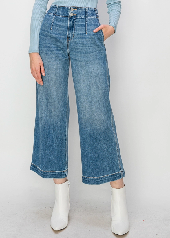 Jeans taille haute crop wide