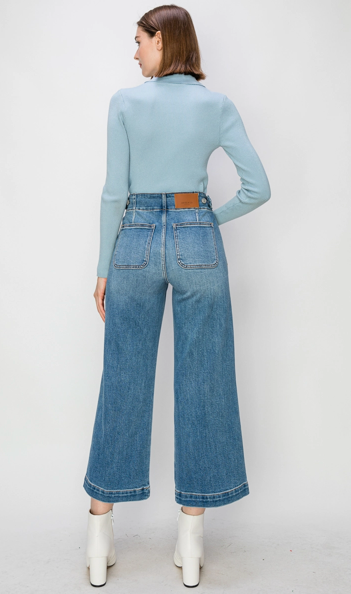 Jeans taille haute crop wide