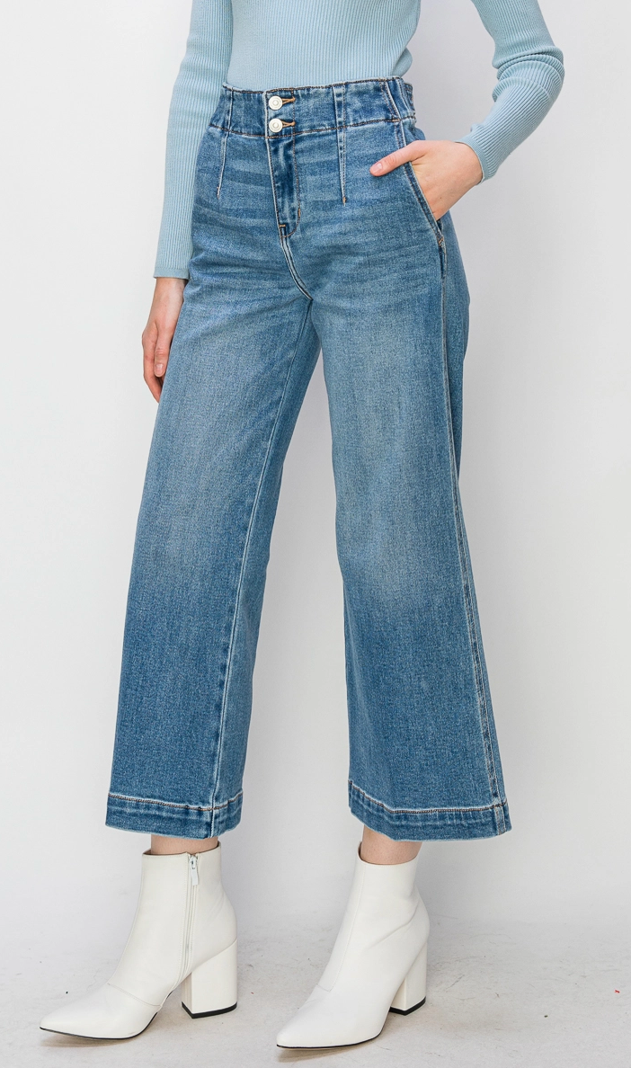 Jeans taille haute crop wide