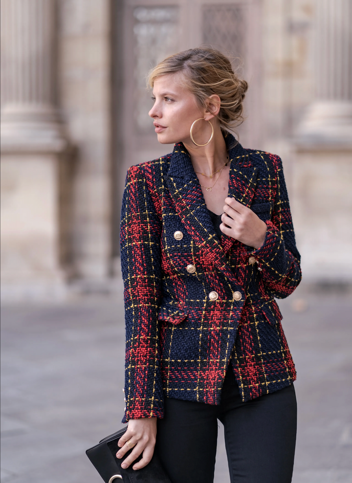 Veste blazer à carreaux multicolores