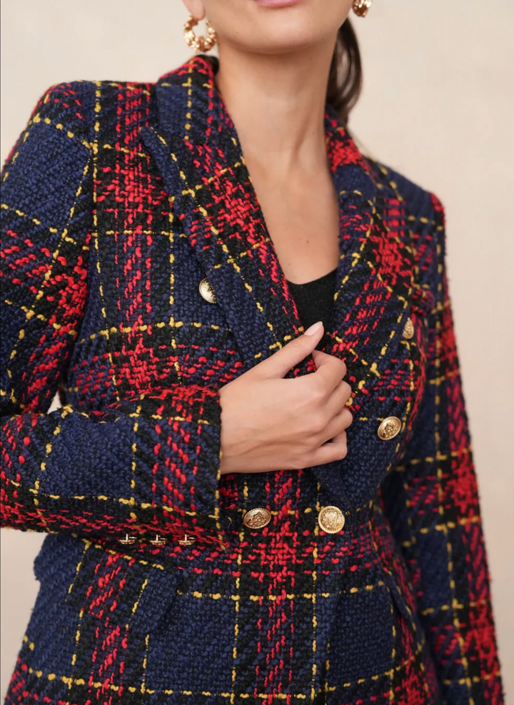 Veste blazer à carreaux multicolores