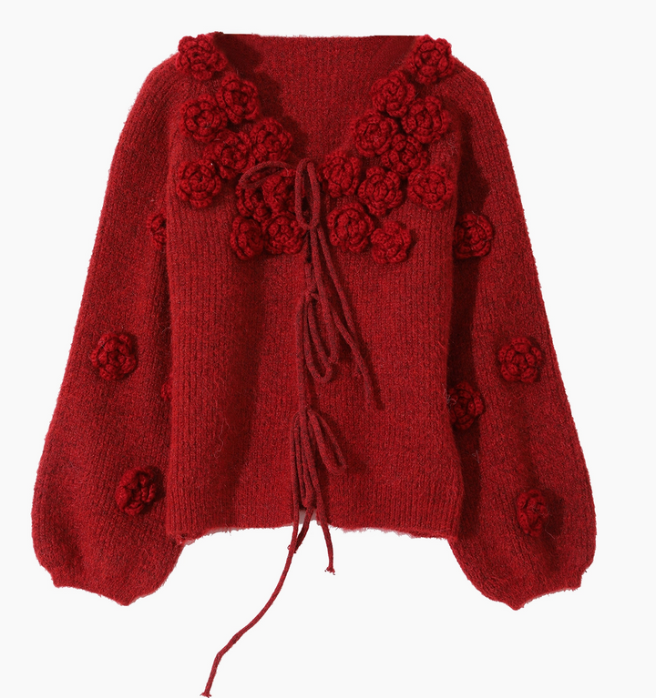 Cardigan en maille Rosebud en bordeaux