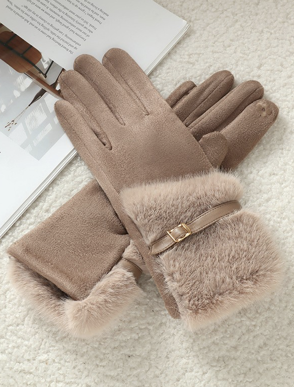 Gants en faux daim avec fourrure et accent ceinture