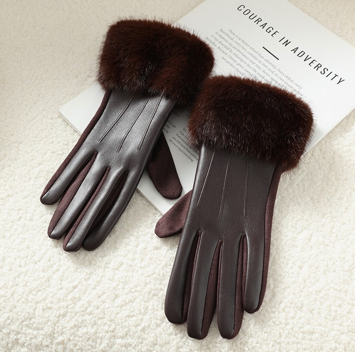 Gants en similicuir de luxe avec fausse fourrure moelleuse