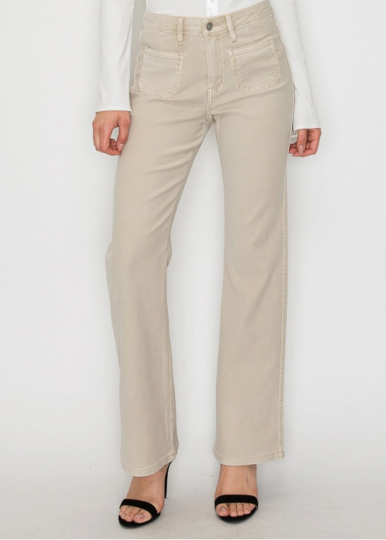 Jean évasé teint en pièce taille haute