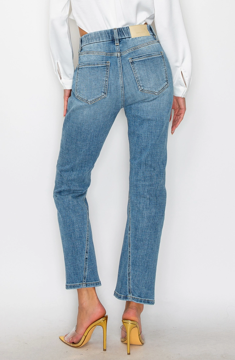 Jean droit taille haute pour le contrôle du ventre