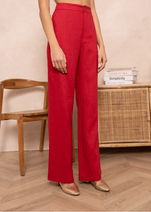 Pantalon en lin rouge