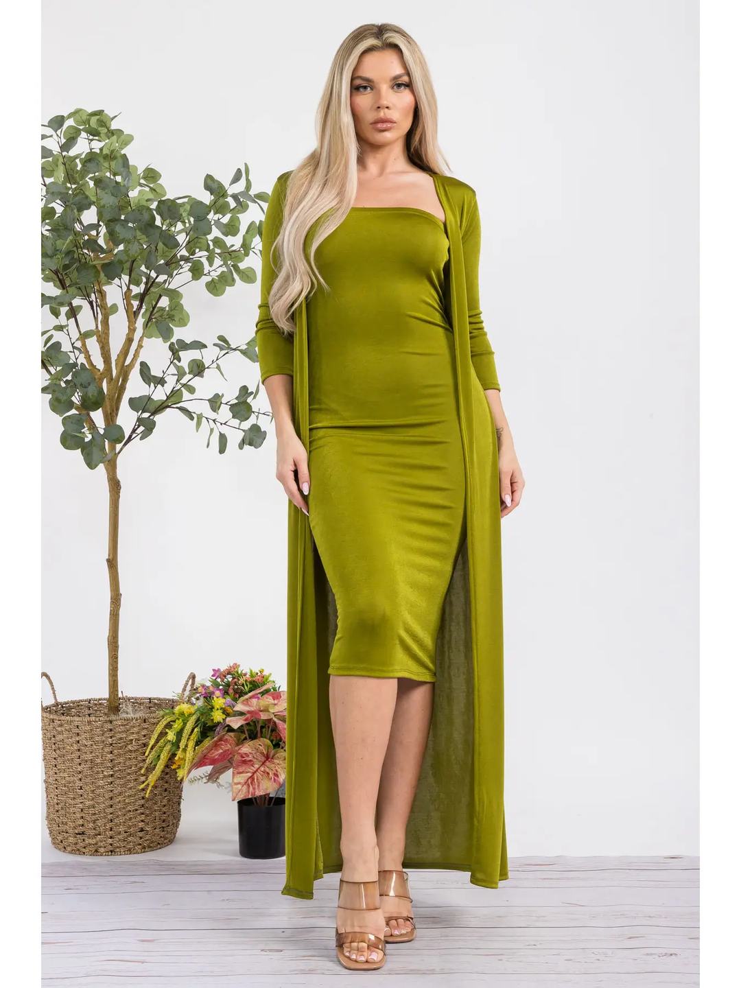 Marla Sleek bodycon dress olive green Large