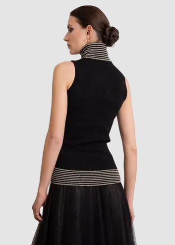 Débardeur col roulé en maille lurex bicolore