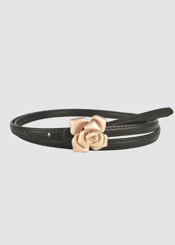 Ceinture fine à boucle florale dorée