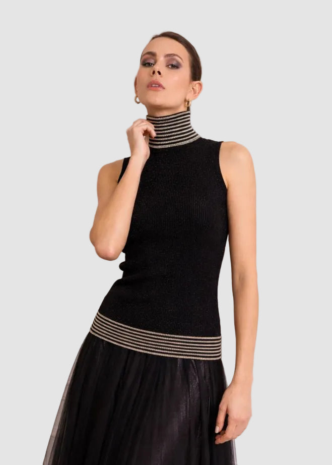 Débardeur col roulé en maille lurex bicolore