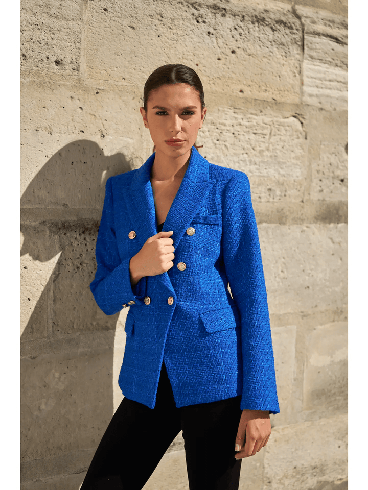 Veste croisée-Tweed avec boutons dorés blue