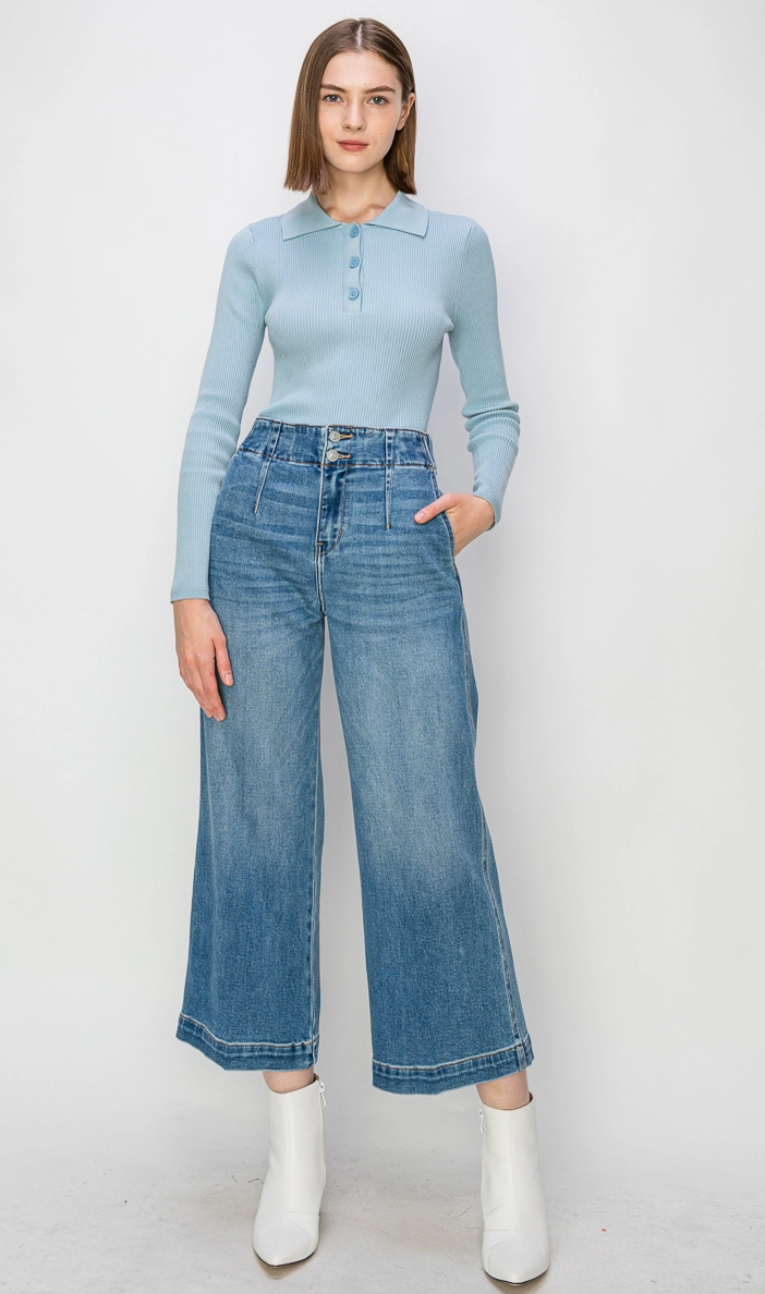 Jeans taille haute crop wide