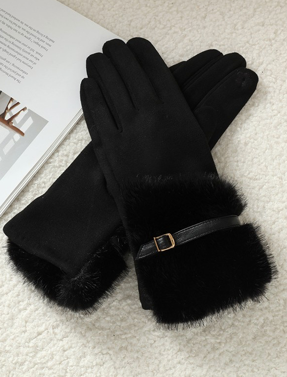 Gants en faux daim avec fourrure et accent ceinture