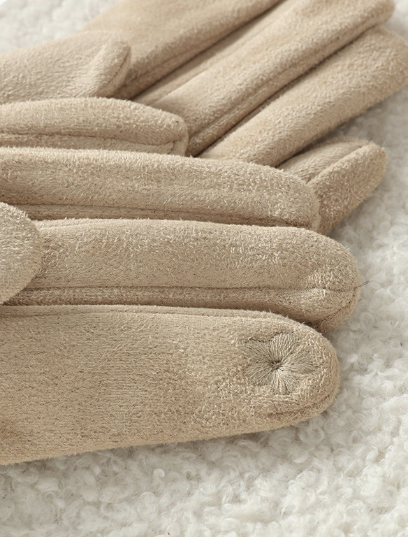 Gants en faux daim avec fourrure et accent ceinture