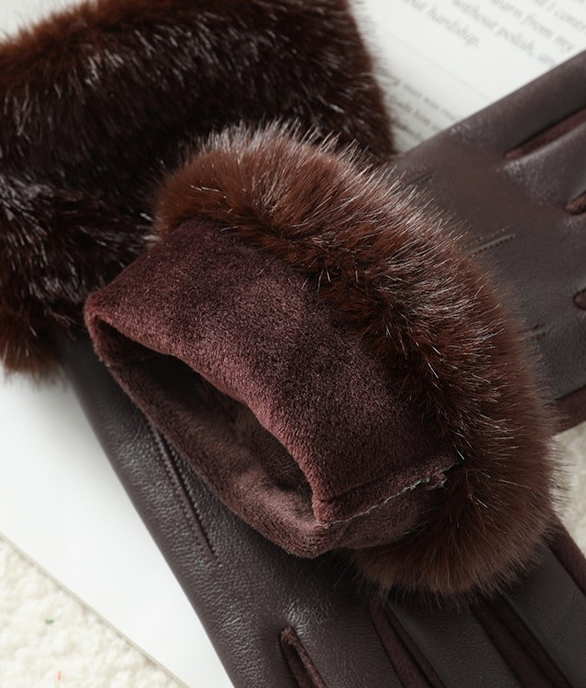 Gants en similicuir de luxe avec fausse fourrure moelleuse