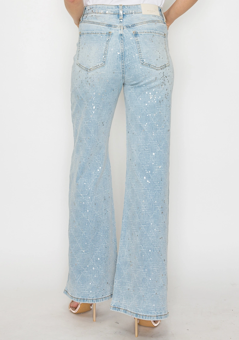 Jean évasé relax en taille haute métallisée