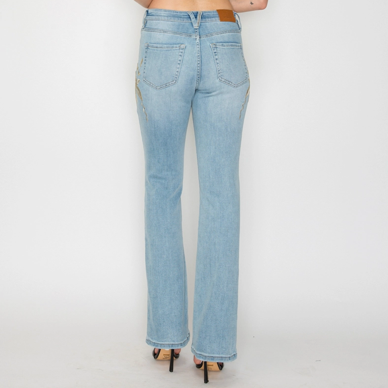 Jean moderne évasé à taille haute brodé