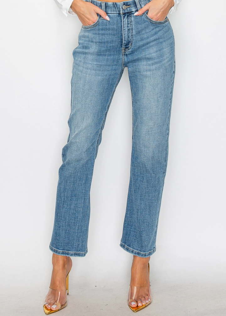 Jean droit taille haute pour le contrôle du ventre