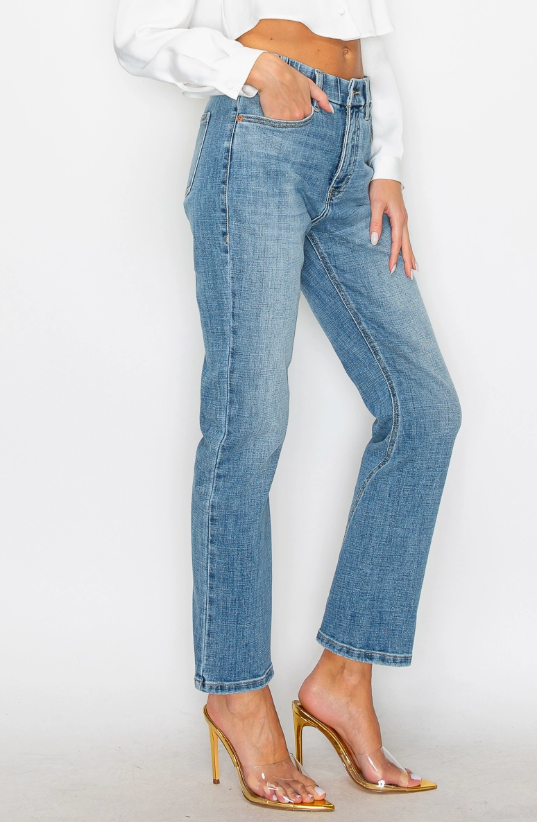 Jean droit taille haute pour le contrôle du ventre