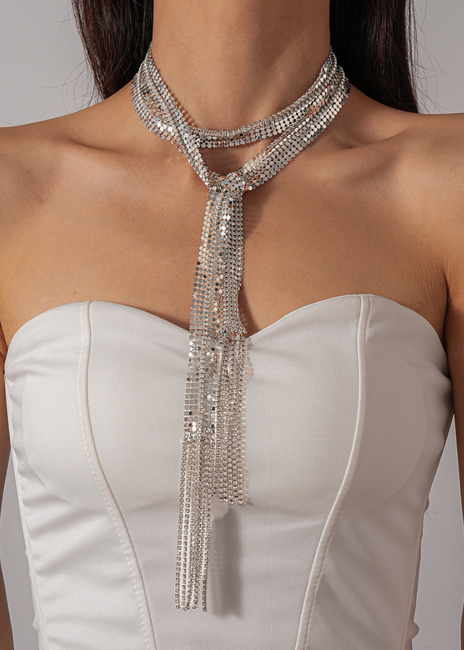 Collier Cravate Cascade de Strass