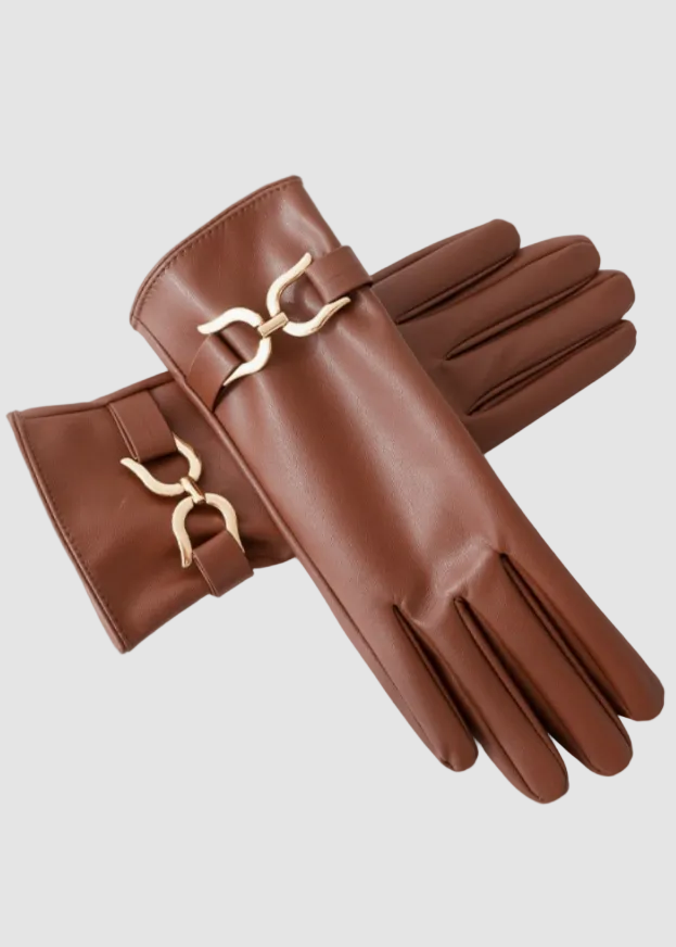 Gants en similicuir avec boucle dorée