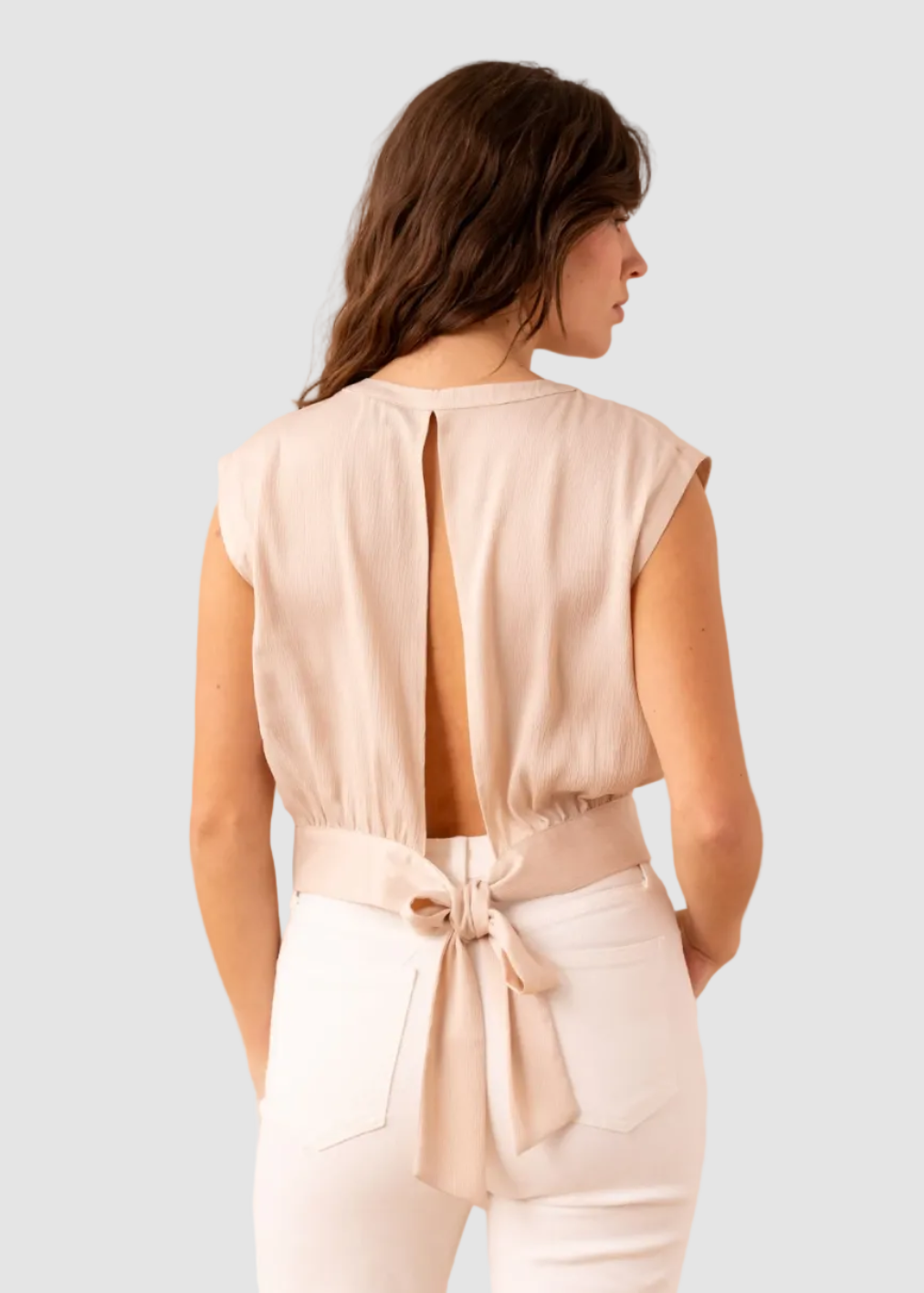 Maggie silky top with a bow in the back