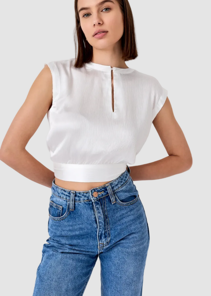 Maggie silky top with a bow in the back