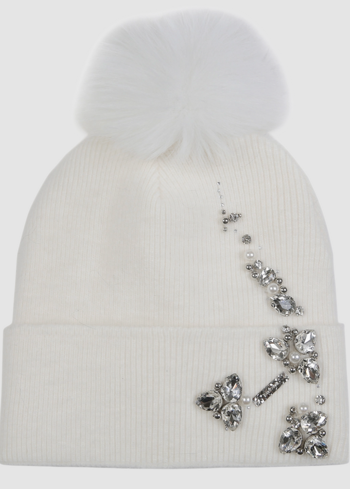 Chapeau Pompom avec Bijoux Scintillants