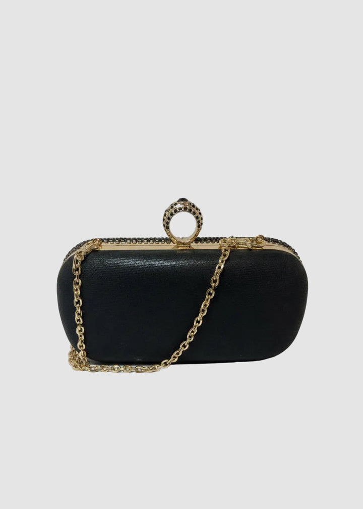 Black Fringe Evening Clutch with Ring