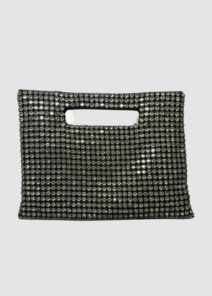 Luxury evening handbag with sparkling crystals and button closure