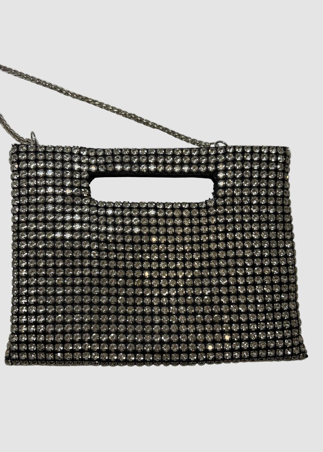 Luxury evening handbag with sparkling crystals and button closure