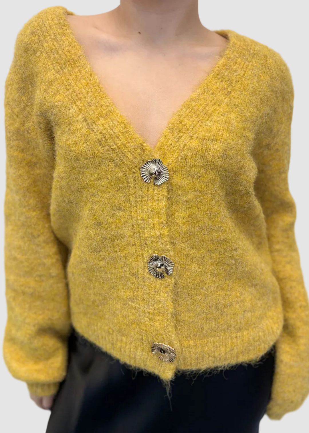 Cardigan avec bouton floral Simona