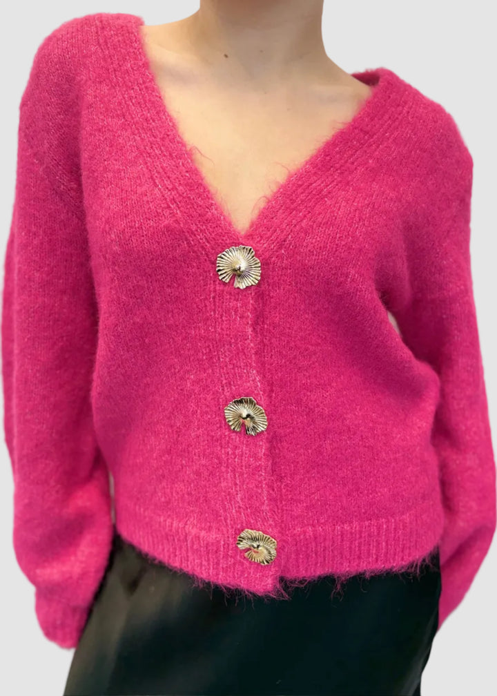 Cardigan avec bouton floral Simona