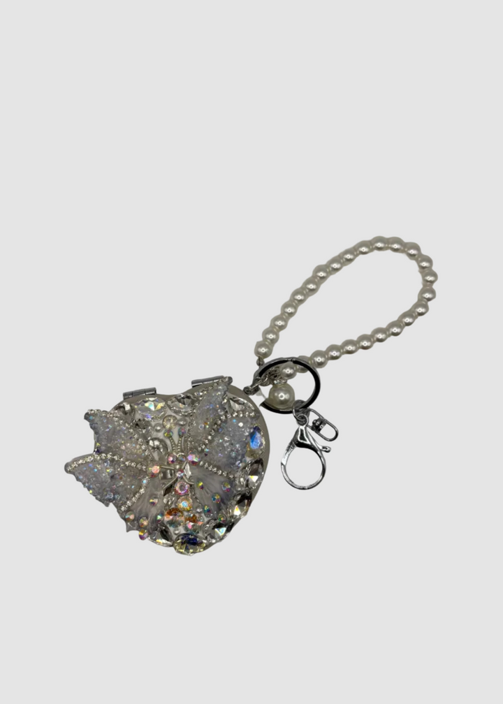 Porte-clés de luxe papillon en cristal avec sangle en perles