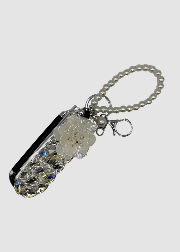 Miroir pliant porte-clés et peigne à cheveux avec perles