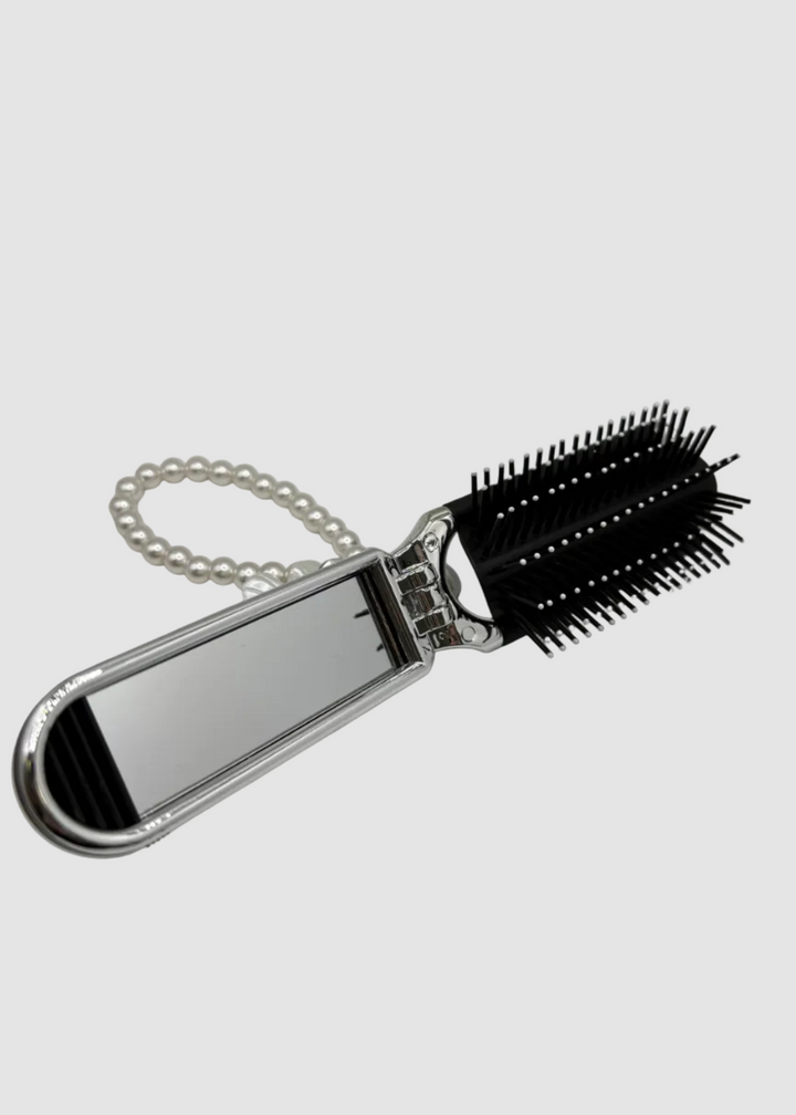 Miroir pliant porte-clés et peigne à cheveux avec perles