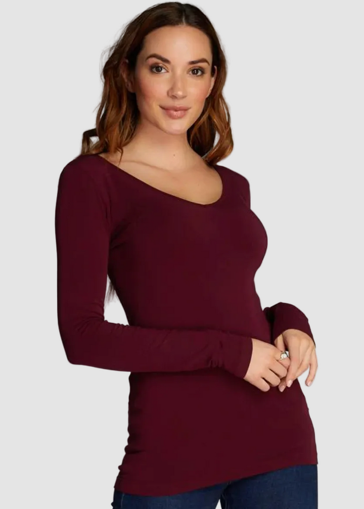 TOP À MANCHES LONGUES ET COL EN V EN BAMBOU