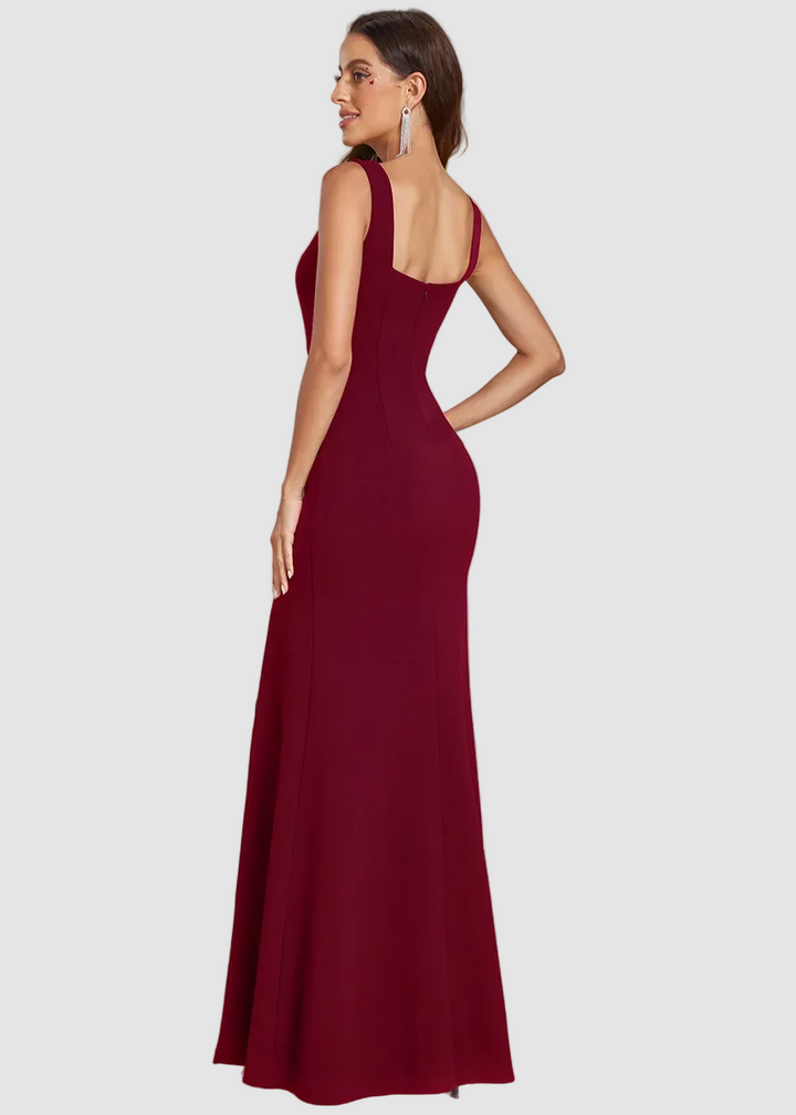 Robe de soirée sirène à col carré et fente