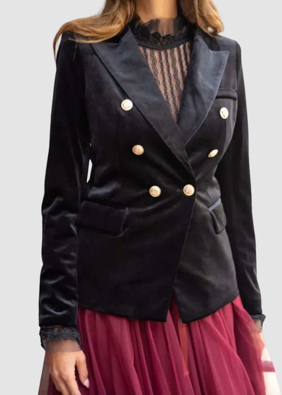 Blazer en velours à boutons dorés